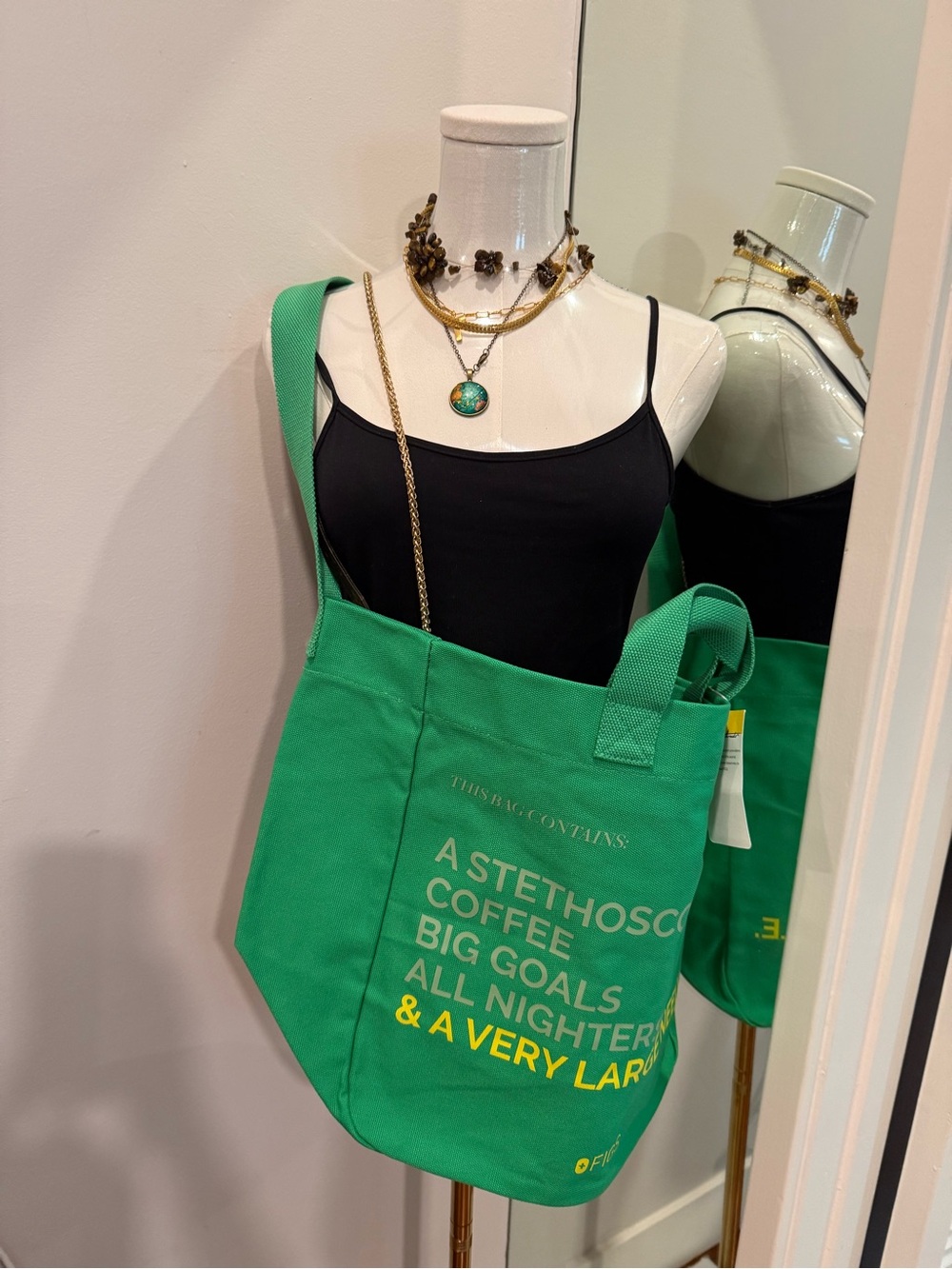 Figs Bright Green Canvas Tote with Printed Slogan. Sold out everywhere!!!